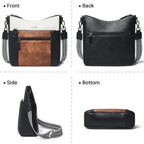 Women's Brown White Trendy Vegan Leather Purses Hobo Handbags Shoulder Bag